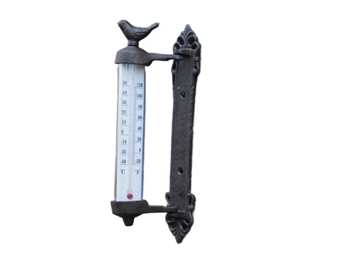 Kozijnthermometer met vogel - gietijzer - weerbestendig