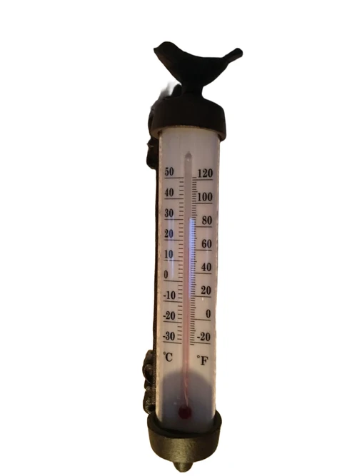 Kozijnthermometer met vogel - gietijzer - weerbestendig
