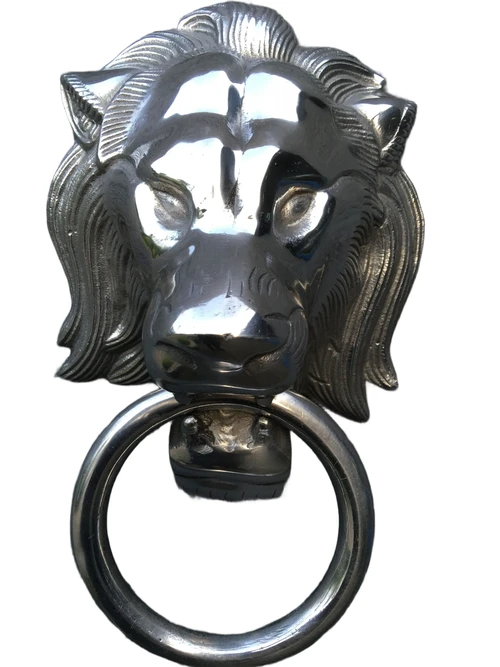 Beautiful aluminum impression of a full lion's head with ring, door knocker.