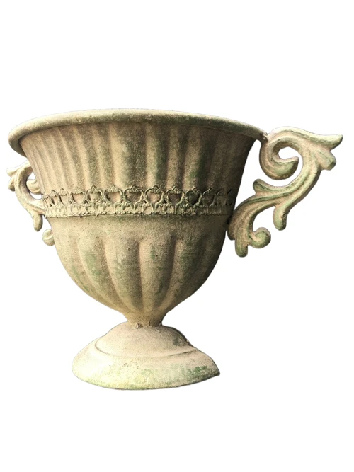 Mooie Franse lelie wandvaas, metaal-age-green