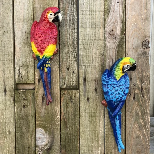 Set of Colorful Parrots - 36 cm - Cast Iron - Wall Decoration