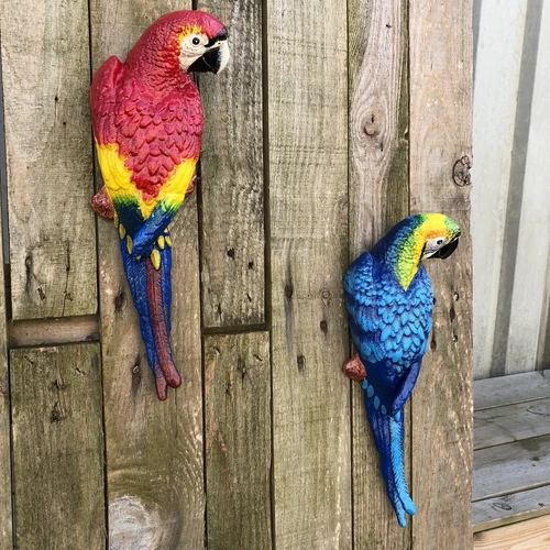 Set of Colorful Parrots - 36 cm - Cast Iron - Wall Decoration
