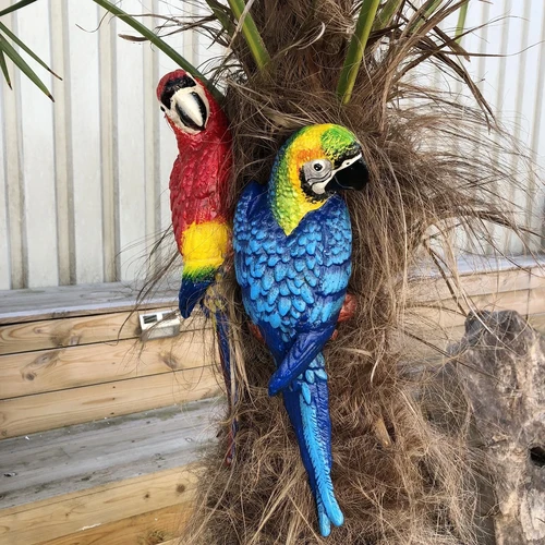 Set of Colorful Parrots - 36 cm - Cast Iron - Wall Decoration