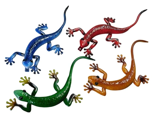 Set of 4 colour geckos - hand-painted - metal