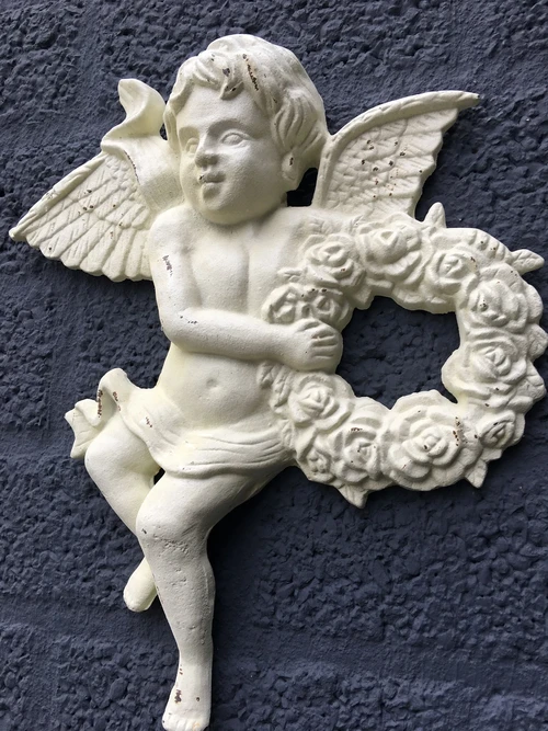 Set of Wall Angels – Cast Iron – 34 cm High – White-Rust