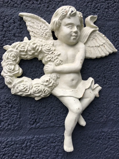 Set of Wall Angels – Cast Iron – 34 cm High – White-Rust