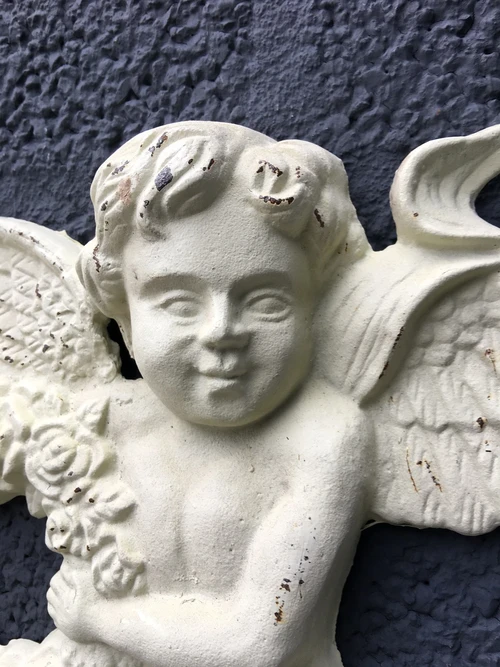 Set of Wall Angels – Cast Iron – 34 cm High – White-Rust