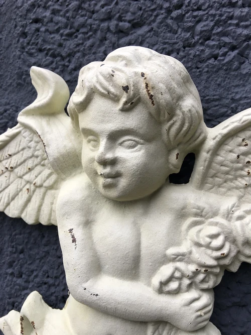 Set of Wall Angels – Cast Iron – 34 cm High – White-Rust