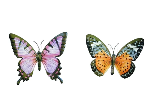 Set of Wall Butterflies - Purple and Orange - Metal