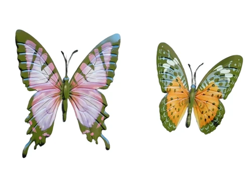 Set of Wall Butterflies - Purple and Orange - Metal