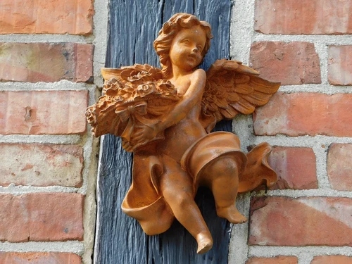 Wand Engel met Bloemen - 30 cm - Gietijzer