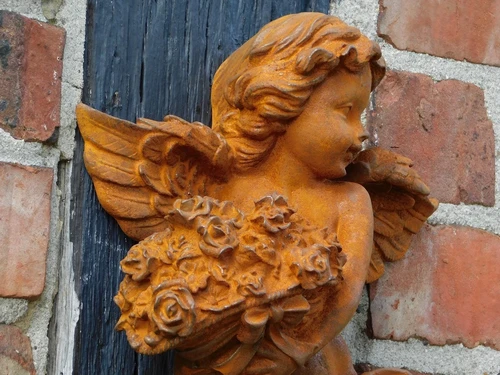 Wand Engel met Bloemen - 30 cm - Gietijzer