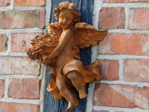Wand Engel met Bloemen - 30 cm - Gietijzer