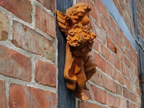Wand Engel met Bloemen - 30 cm - Gietijzer