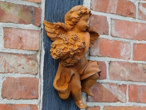 Wand Engel met Bloemen - 30 cm - Gietijzer