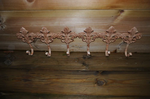 Wand Kapstok Gietijzer - OldWhite-Rust Look - 6 Haaks