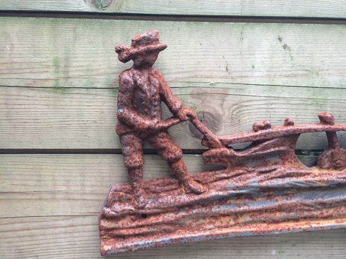 Wall decoration: Farmer with Horse and Plough – Cast iron – Rust – 72 cm