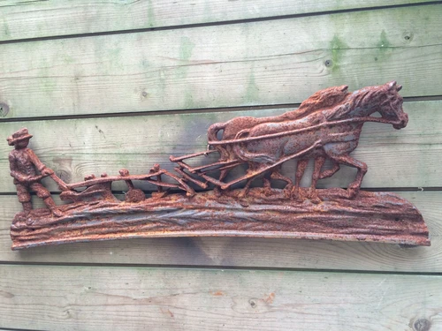 Wall decoration: Farmer with Horse and Plough – Cast iron – Rust – 72 cm