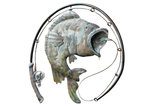 Wanddecoratie Karper met Vishengel - 55 cm - Metaal