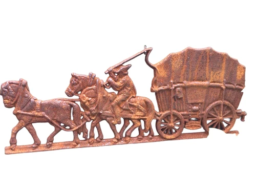 Historic Wall Decoration: Horse and Carriage – Cast Iron – Rust – 56 cm