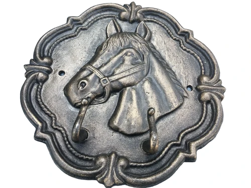 Wandkapstok met afbeelding paardenhoofd gietijzer, 2 haken.