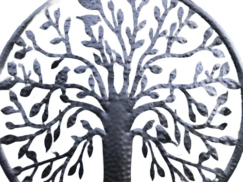 Wandornament ''levensboom'', met vogels erin, mat zwart