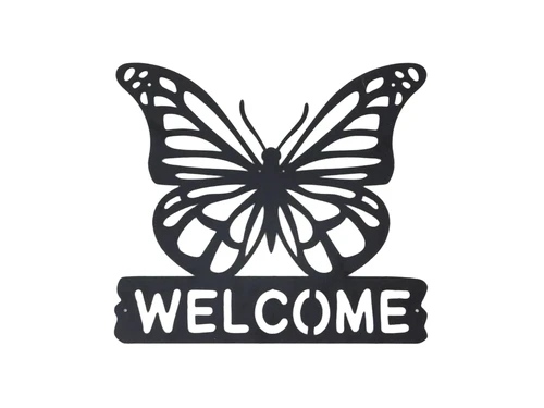 Wall ornament ''Welcome'' with butterfly - metal