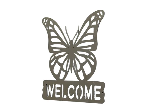 Wall ornament ''Welcome'' with butterfly - metal
