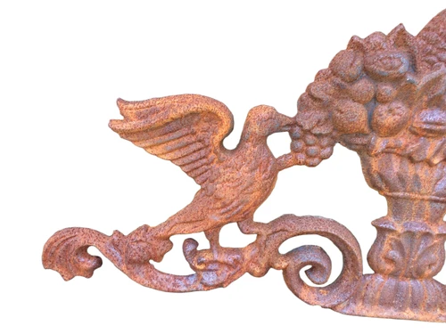 Classic Wall Ornament: Two Doves with a Fruit Bowl – Cast Iron – Rust – 76 cm