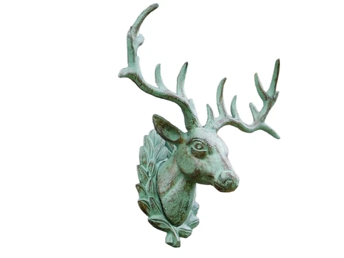 Wandornament Hert - Groen/Bruin - Gietijzer