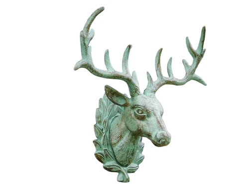 Wandornament Hert - Groen/Bruin - Gietijzer