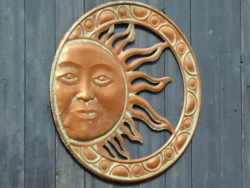 Wandornament Zon - 50 cm - Rond - Koperlook