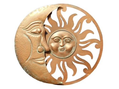 Wall ornament Sun and Moon - 60 cm - Round - Copper look