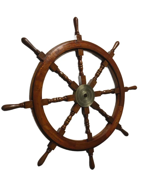 Beautiful large hardwood steering wheel with brass hub