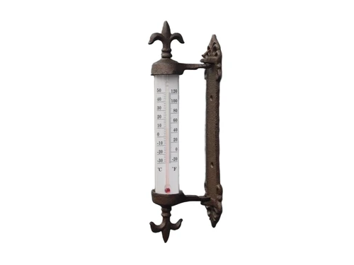 Thermometer with French Lily - Cast Iron - Window Thermometer - Weatherproof