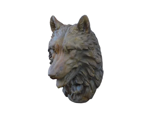 Wolf's head - polystone - in oxide - wall decoration