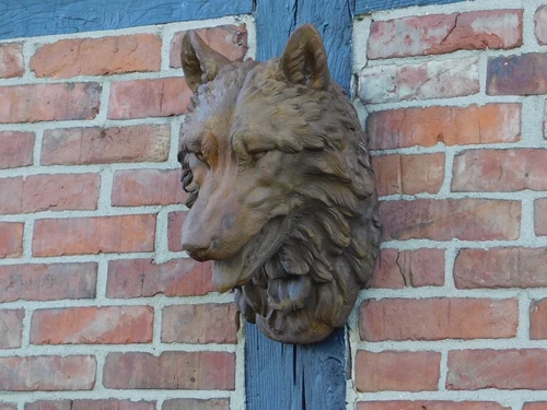 Wolf's head - polystone - in oxide - wall decoration