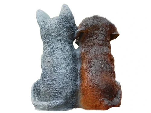 Dog and Cat Figurine - Polystone - in Colour