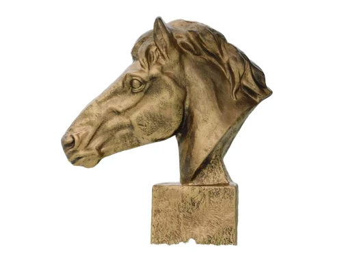 Unikat: XL Polystone Pferdekopf - goldfarben 
