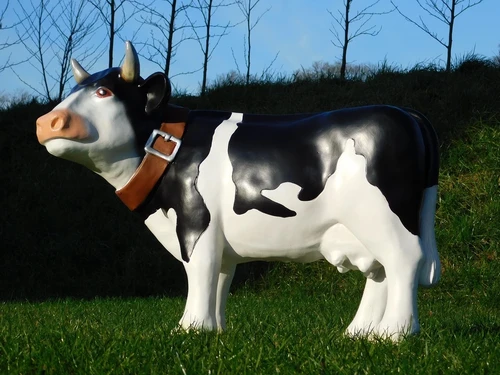 Cow with Neck Strap - 80 cm - Black and White - Polystone