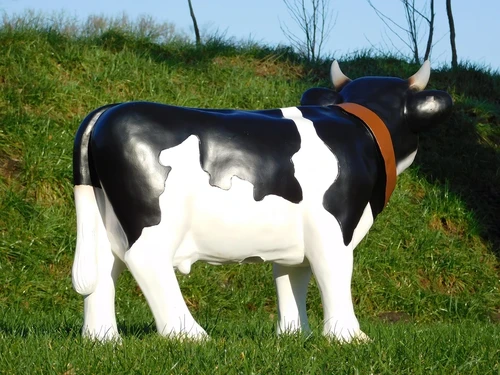 Cow with Neck Strap - 80 cm - Black and White - Polystone