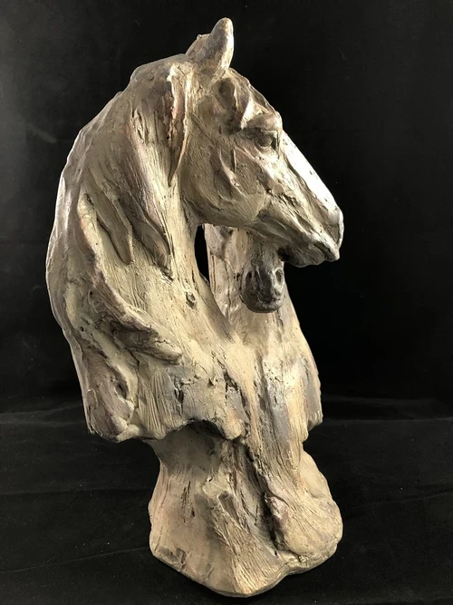 Beautiful horse statue of two horse heads, wood look.
