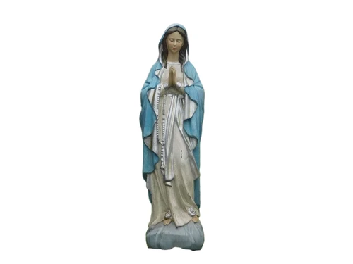 Statue Maria mit Rosenkranz - Polystone - In Farbe