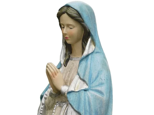 Statue Maria mit Rosenkranz - Polystone - In Farbe