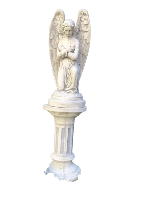 Angel - weatherproof, kneeling, on a pedestal, full of stone, large statue.