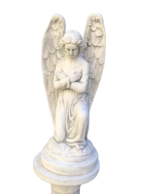 Angel - weatherproof, kneeling, full of stone, large statue.