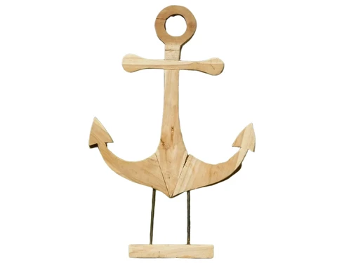 Handgefertigter Anker auf Ständer - 75 cm - Teakholz