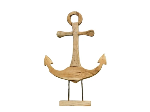 Handgefertigter Anker auf Ständer - 75 cm - Teakholz