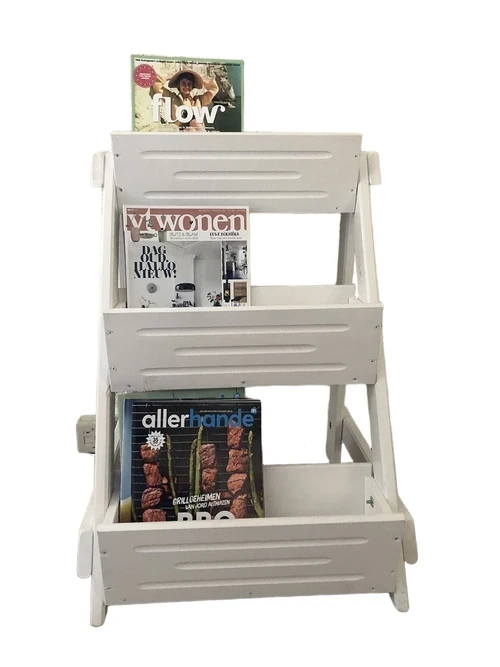 Reading book bin, wood, with 3 bins of wood-white, very nice!