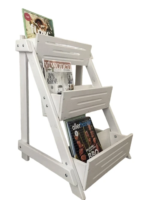 Reading book bin, wood, with 3 bins of wood-white, very nice!
